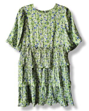Code X Mode Green Floral Tiered Mini Dress M Twee Spring Summer Career Retro